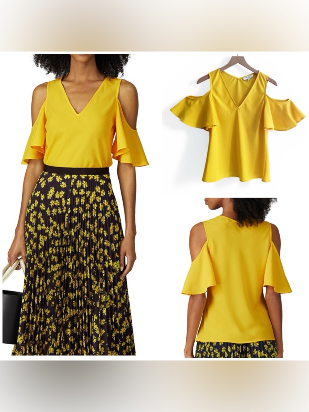 Derek Lam Lemon Yellow Flutter Sleeve Cold Shoulder Blouse Top